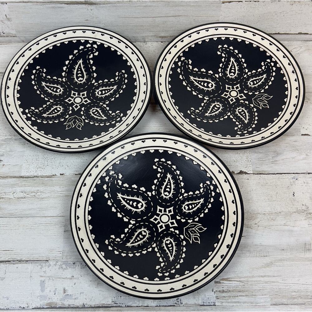 Home Target Black White Paisley Salad Plates 8 3/8" Set Of 3 Stoneware